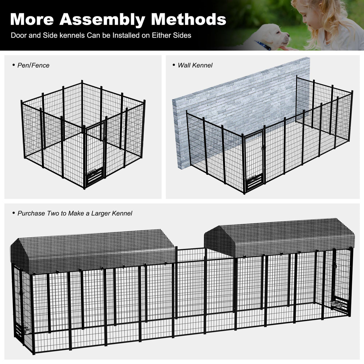 8x4x6 FT Outdoor Dog Kennel with Roof Cover X8442