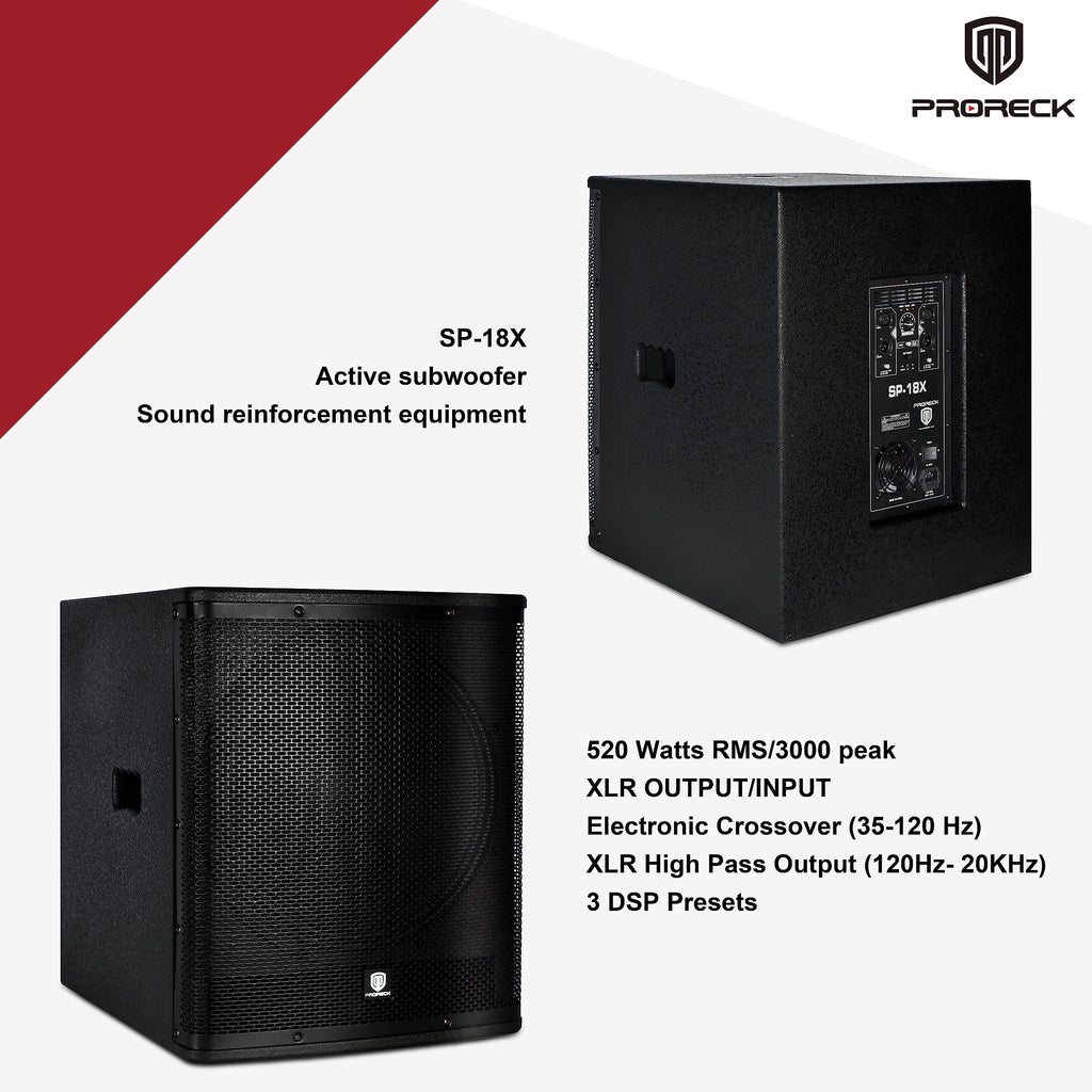 18 inch 3000W Powered PA DJ Subwoofer with Class-D Amplifier, Black R756