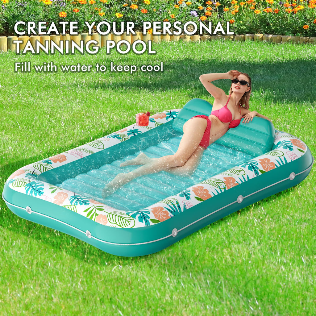 Inflatable Tanning Pool Lounger 75" x 51" Green Y189